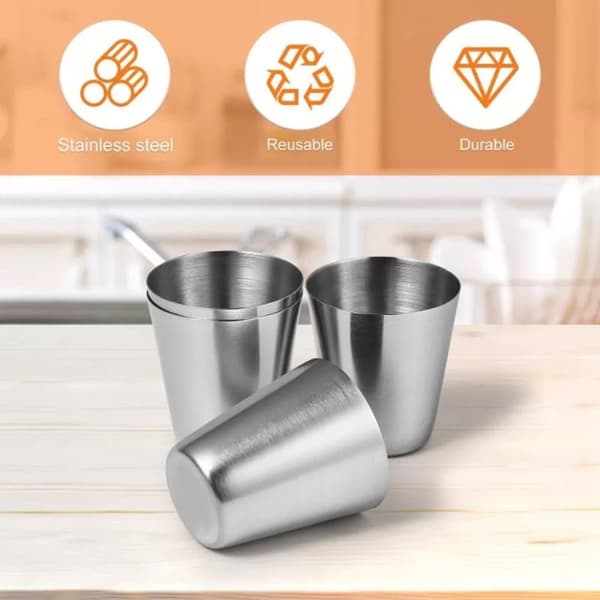 4st 30ML Rostfria Stålmuggar Set Bärbara Utomhus Med Läder Silver