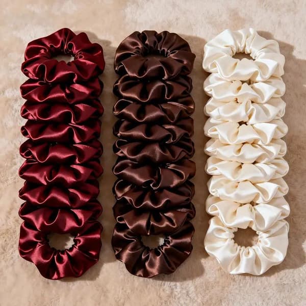 10 stk/sæt ensfarvede satin scrunchies hårelastikker til kvinder Elas