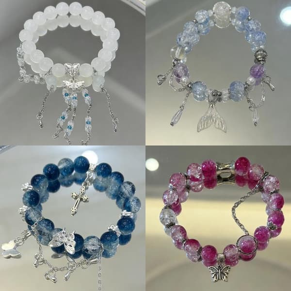 Mote Krystallperler Armbånd For Kvinner Jenter Sommerfuglfjær A2