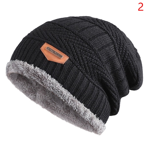 Ny strik fleece tørklæde vinterhue Blød mænd og kvinder Beanie Varm Black B