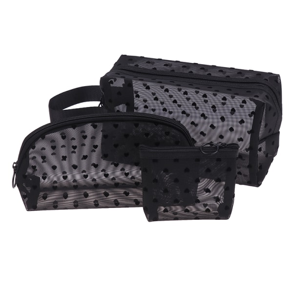 Kosmetisk Mesh Makeup Tasker Etui Holder Sort lynlås Opbevaring Divi Black B