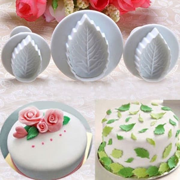 Nye 3 stk Cake Xmas Leaf Plunger Fondant Decorating Sugarcraft