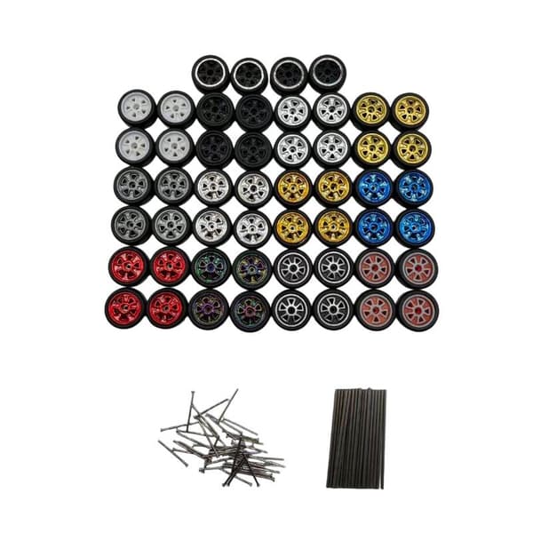 1 sæt 1/64 modelhjul med slicks gummidæk til legetøjsmodel Black B