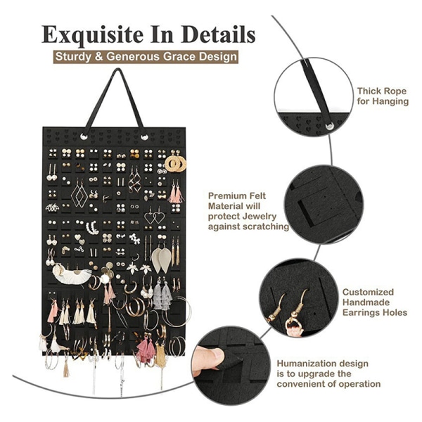 Väggmonterad smycken Display Organizer Bag Vertikal Black