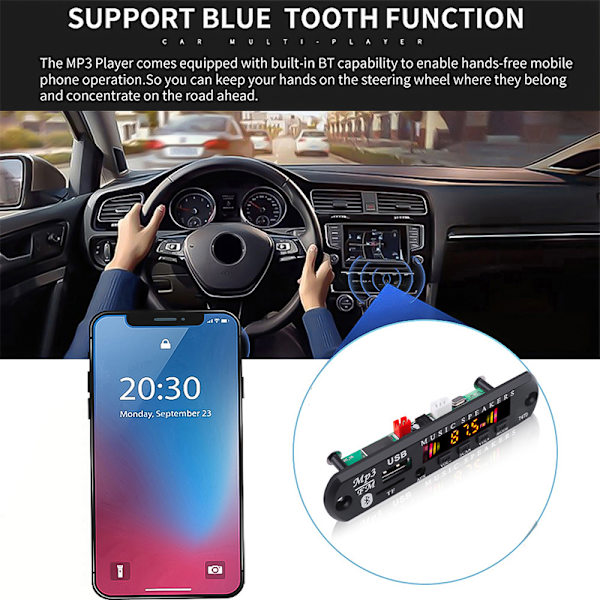 Bluetooth 5.0 MP3-spelare Decoder Board FM Radio USB 3,5 Mm AUX