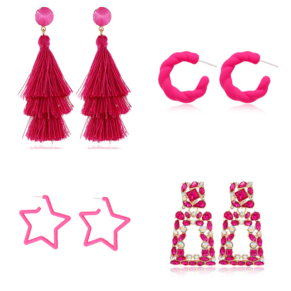 Barbie Pink Øreringe Rose Rød Geometriske Alsidige Øreringe Holi 1