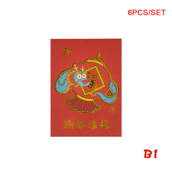 6 stk røde konvolutter Dragon Hongbao til 2024 nytår forårsfest B1