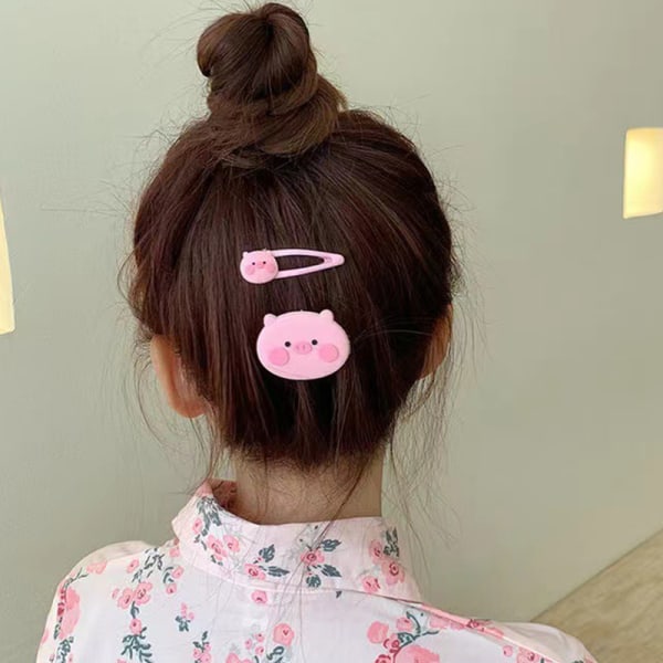 Kawaii Pink Piggy Hair Clip Sweet Girls Bangs Side Clip e Cartto A4