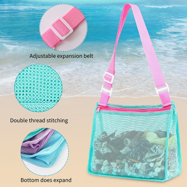 Beach Toy Mesh Bag Børne Shell opbevaringstaske Beach Toy Seashell Ba Blue