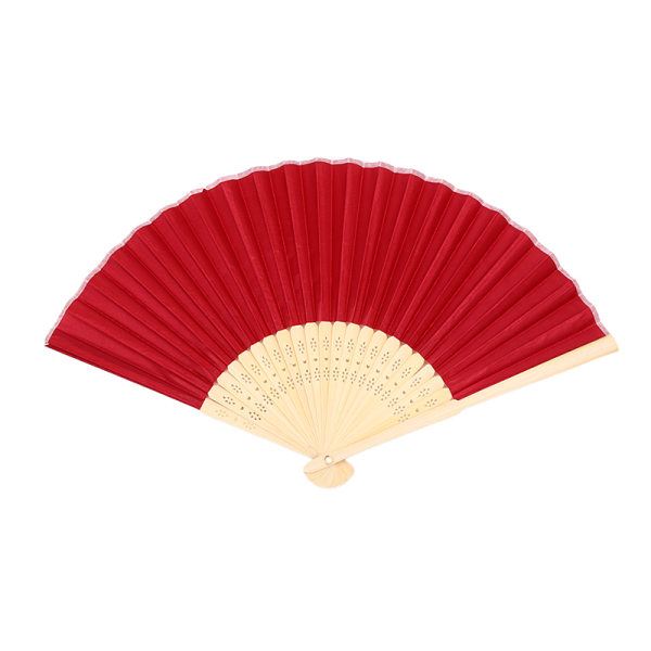 Hand Fan Folding Silk Bamboo Retro Printing Bröllopsfest present Wine red