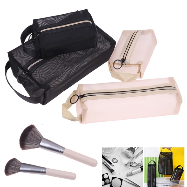 Makeup Brush Travel Case Kosmetisk toalettväska Organizer Mesh K Black S