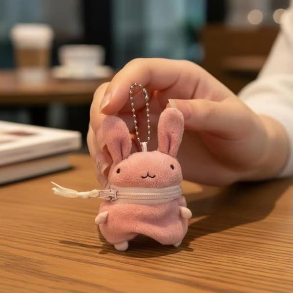 1 st Mini Rosa Fluffig Myntväska Nyckelring Väska Hörlursfodral A5