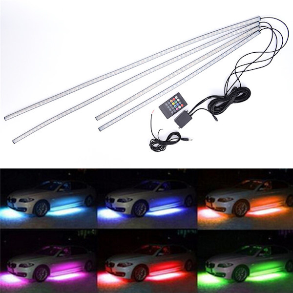 4st RGB LED Under Car Tube Strip Underbody Glow Neon Light Kit