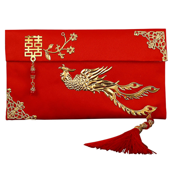 1 st Nyår 2024 Lucky Money Bag Texture Faux Silk Red Envelo 9