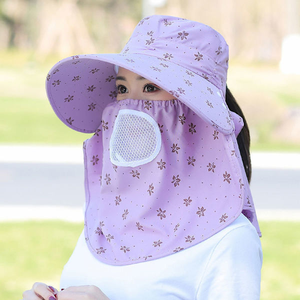 Kvinnlig sommarsolhatt UV-skydd Avtagbar Face Mesh Neck Fl Khaki