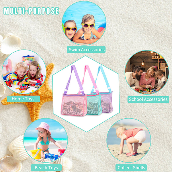 Beach Toy Mesh Bag Barn Shell förvaringsväska Beach Toy Seashell Ba Pink