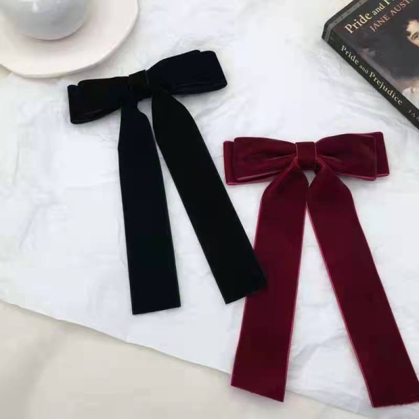 Vintage velvet sløjfe hårnåle hårspænder til kvinder piger bryllup L Wine red