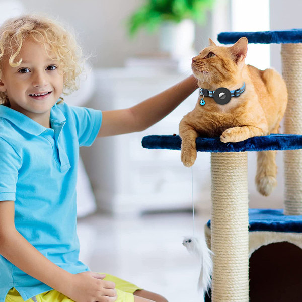 AirTag Pet Kaulapanta Heijastava Nylon Säädettävä kaulus Cat Pu Blue