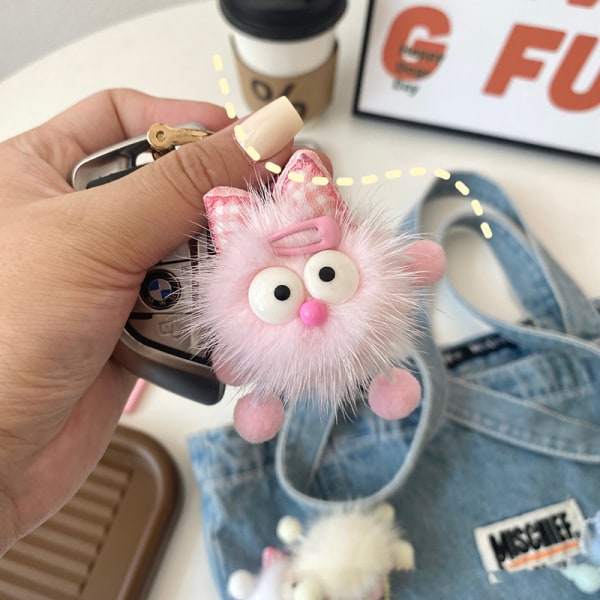 Mink hår sløjfe Plys nøglering dukke skoletaske vedhæng e DIY Deco Pink