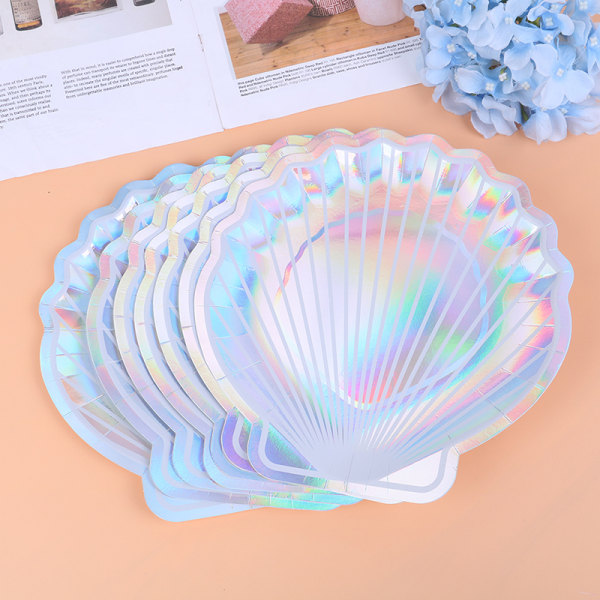 8 kpl Iridescent Sparkle Shell Paperilautasia Mermaid Dish Theme W