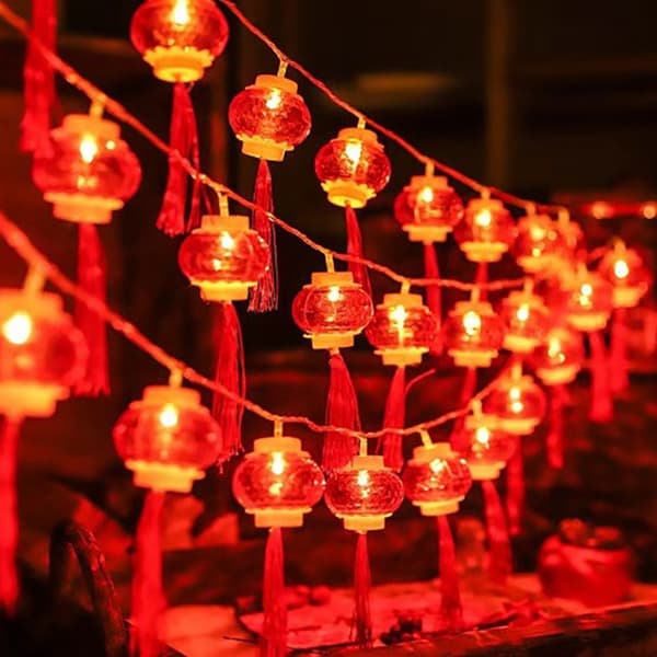 1,5M 10Lys Nyttårs Rød Lantern Med LED-lys Lykke til Mi D