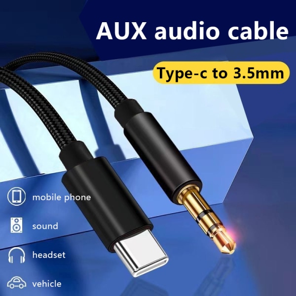 Aux o Kabel Type-C USB-C til 3,5 mm jack for mobiltelefontilbehør Black