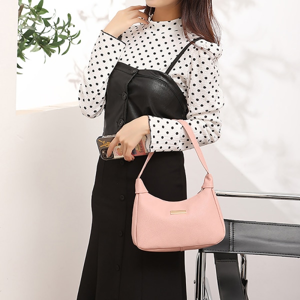 Lichee Läder Dam Axelväska Retro Enfärgad Hobos Handb Pink