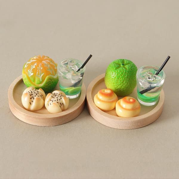 5 stk. dukkehus mini brød dim sum drik med tallerken eftermiddagste A5