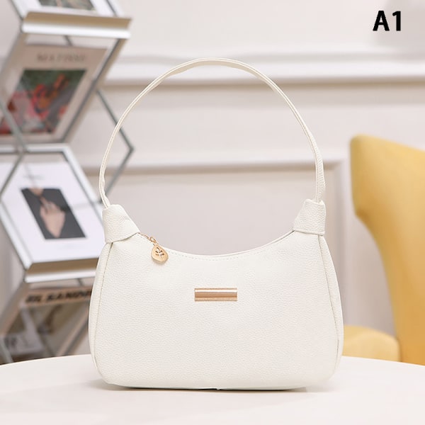 Lichee Läder Dam Axelväska Retro Enfärgad Hobos Handb White
