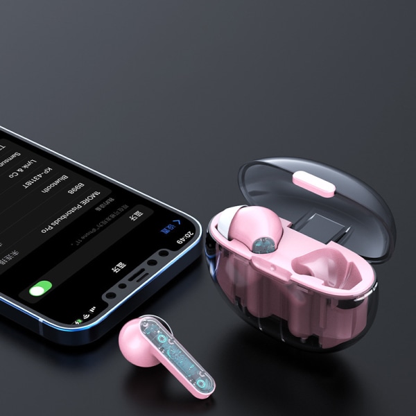 TWS Trådløs Bluetooth Mini-øretelefon Transparent Cabin Portable Pink