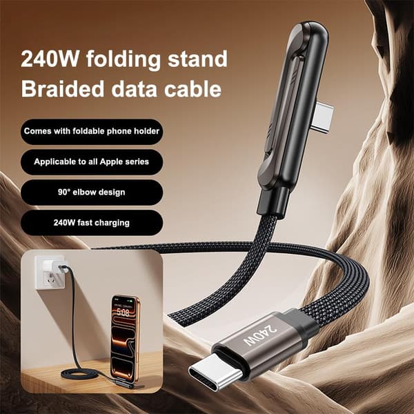 2-I-1 Type-C-kabel Sammenleggbar Mobiltelefonholder 240W Hurtiglading A2
