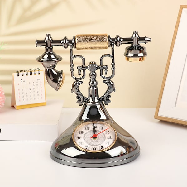Retro telefonmodell Väckarklocka Creative Timekeeper Desktop T Black