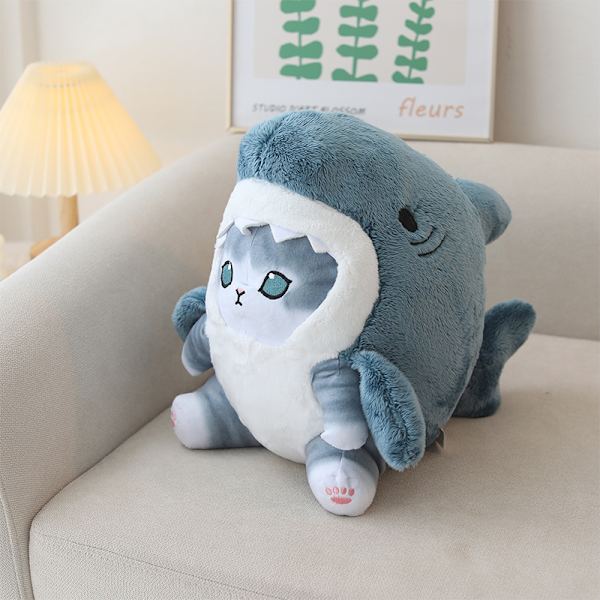 Kawaii Shark Cat Plysch Mjuk Plysch Uppstoppad Animal Shark Cat & Fo A3