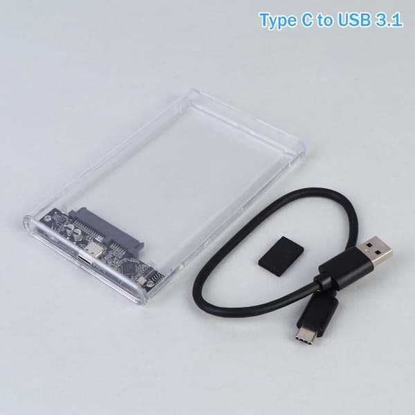 USB Type C 2,5 tuuman ulkoinen tallennuskotelo SATA-USB 5Gbps HDD Transparent