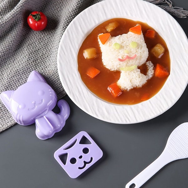 3 stk/sett e Cat Sushi Form DIY Sandwich Rice Ball Form Kjøkken A Purple