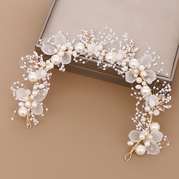 Pearl Flower Pannebånd Brudehodeplagg Wedding Crown Fashion A1