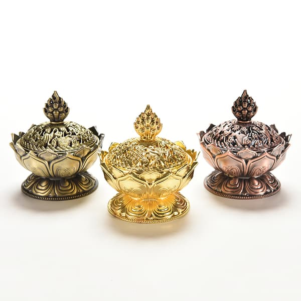 Tibet Saml bronze lovende Lotus Shape Statue Box Røgelse Red copper