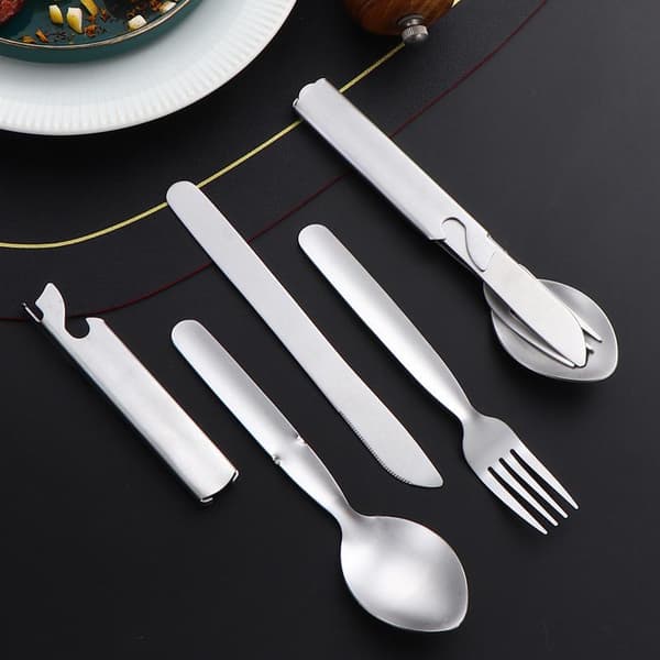 4 stk/sæt rustfrit stål udendørs camping gaffel ske kombinationsbestik