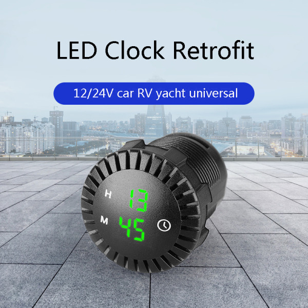 12V/24V Automotive Bilbåt Motorsykkel Touch Digital Clock LED Blue