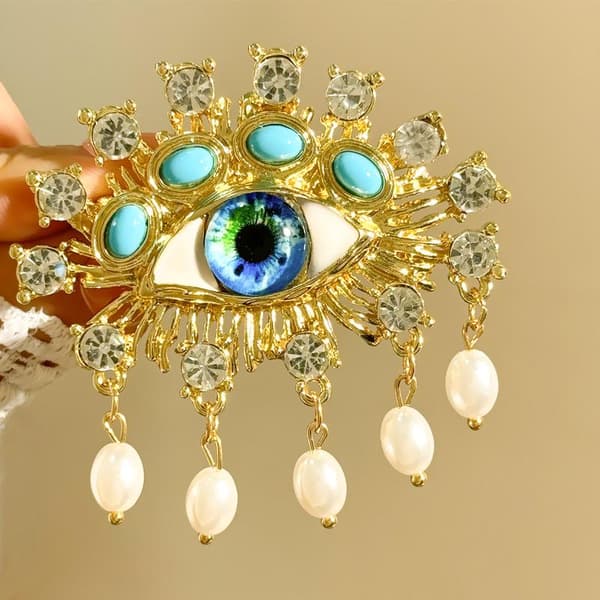 Luksuriøse Rhinestone Devil Eyes Brosjer for Kvinner Karakter Pins A2