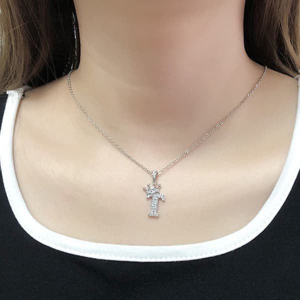 Mode Cubic Zirconia Krone Bogstav Vedhæng Halskæde Sølv Hip A20