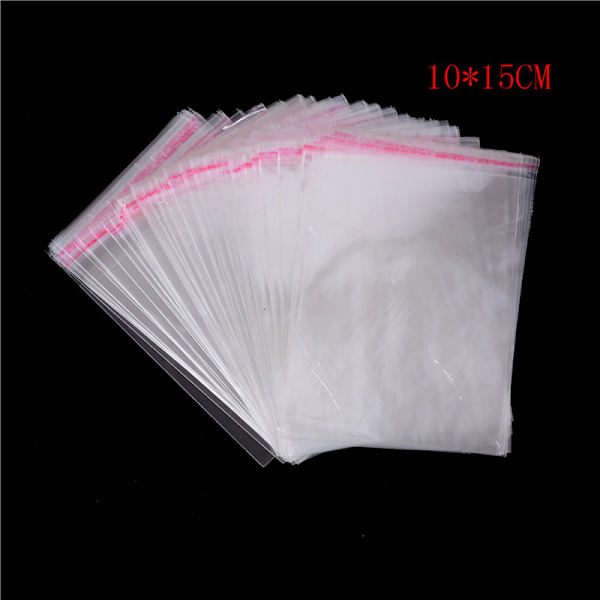 100 stk/pose OPP Clear Seal Selvklebende plastsmykker Hjem Pa 10*15CM