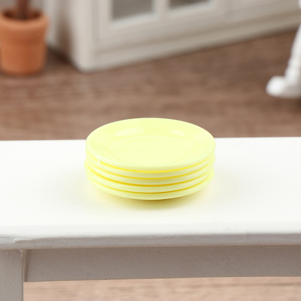 5 Stk Dukkehus Mini Tallerkener Dukkehus Køkken Tilbehør Prete Yellow