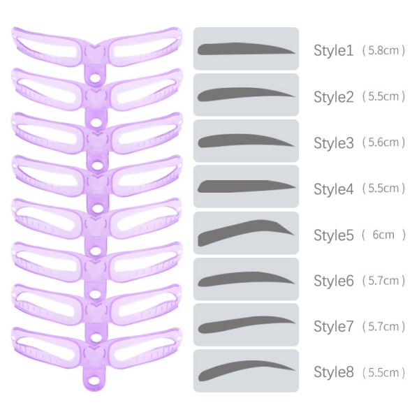 8 stiler Øyenbrynsformende sjablonger Grooming Shaper Gjenbrukbar Temp