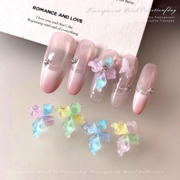 20 stk 3D Gradient Pastell Blomst Neglepynt Krystalltekstur For A2