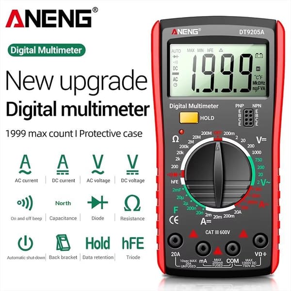 DT9205A Digital RMS Profesjonell /DC Strømmåler Kondensator V Red