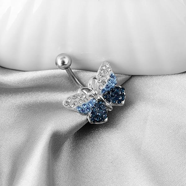 Mode Rhinestone Butterfly Dangle navelring Rostfri