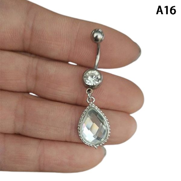 Rosa sirkon navle ringer i rustfritt stål Sexy Dangle Nave A17