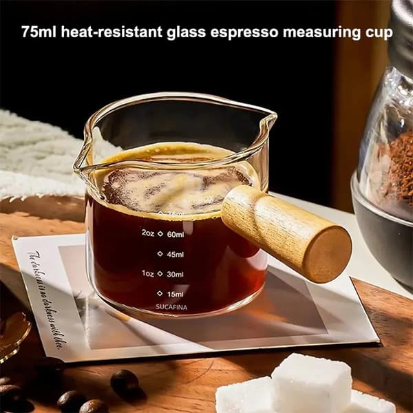 75 ml värmebeständig espressomätkopp i glas med dubbla pipar A