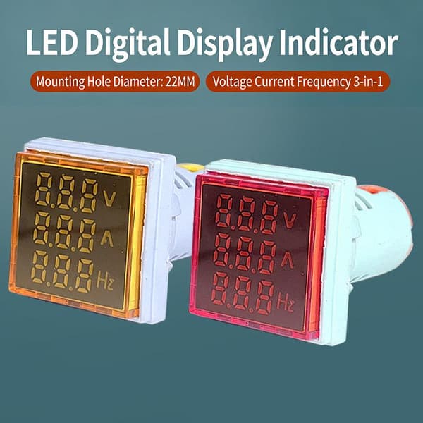 Firkantet LED Digital Voltmeter Amperemeter Hertz Meter AC20-500V Skilt White